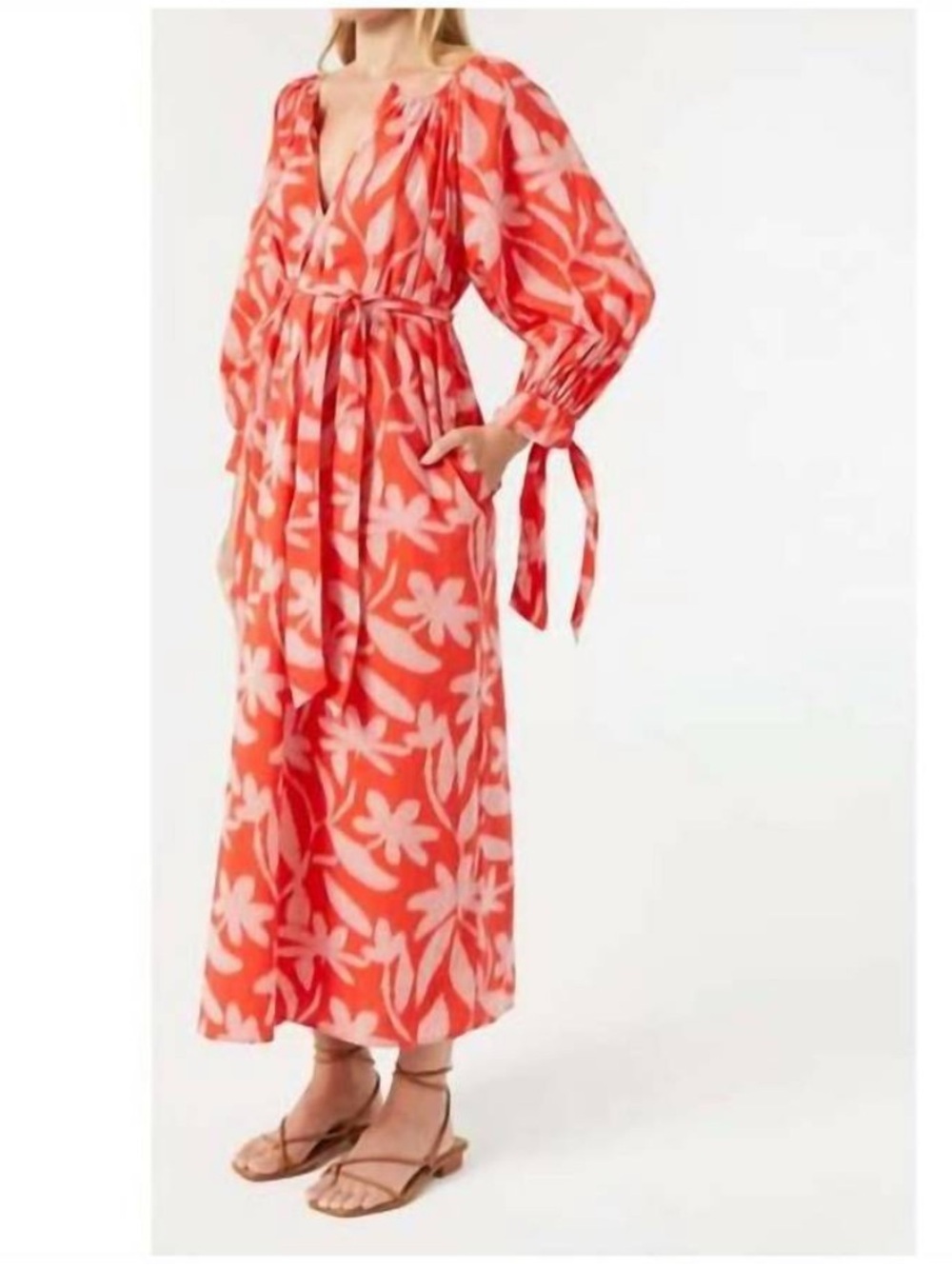 Rhode Annie Dress in Optical Floral Tie Waist Organic Cotton Sz M